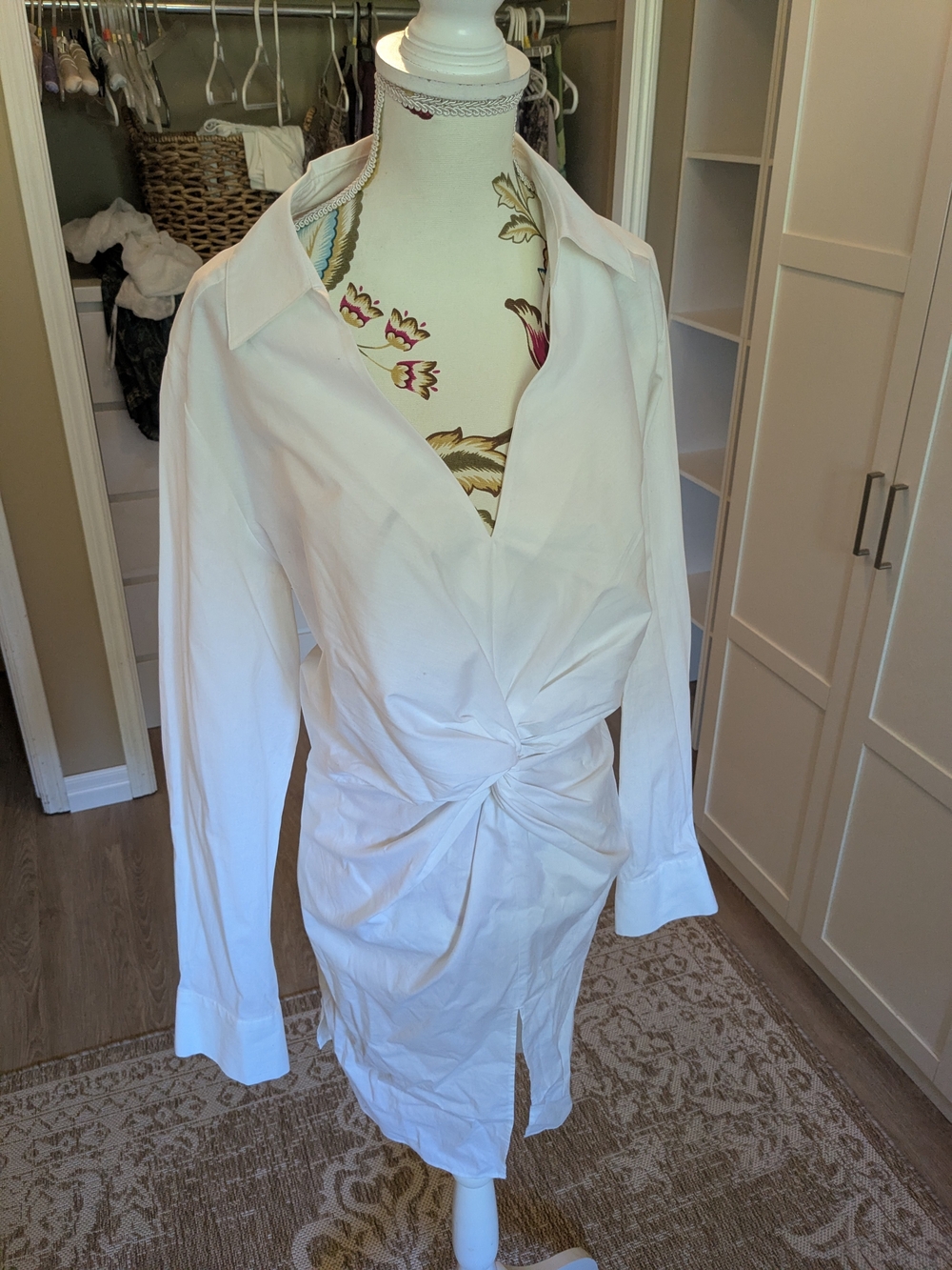 Addition Elle White Twist-Front Button Down Dress